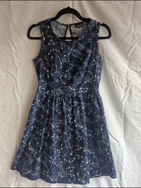 Cotton Navy Constellation Print Sleeveless Dress